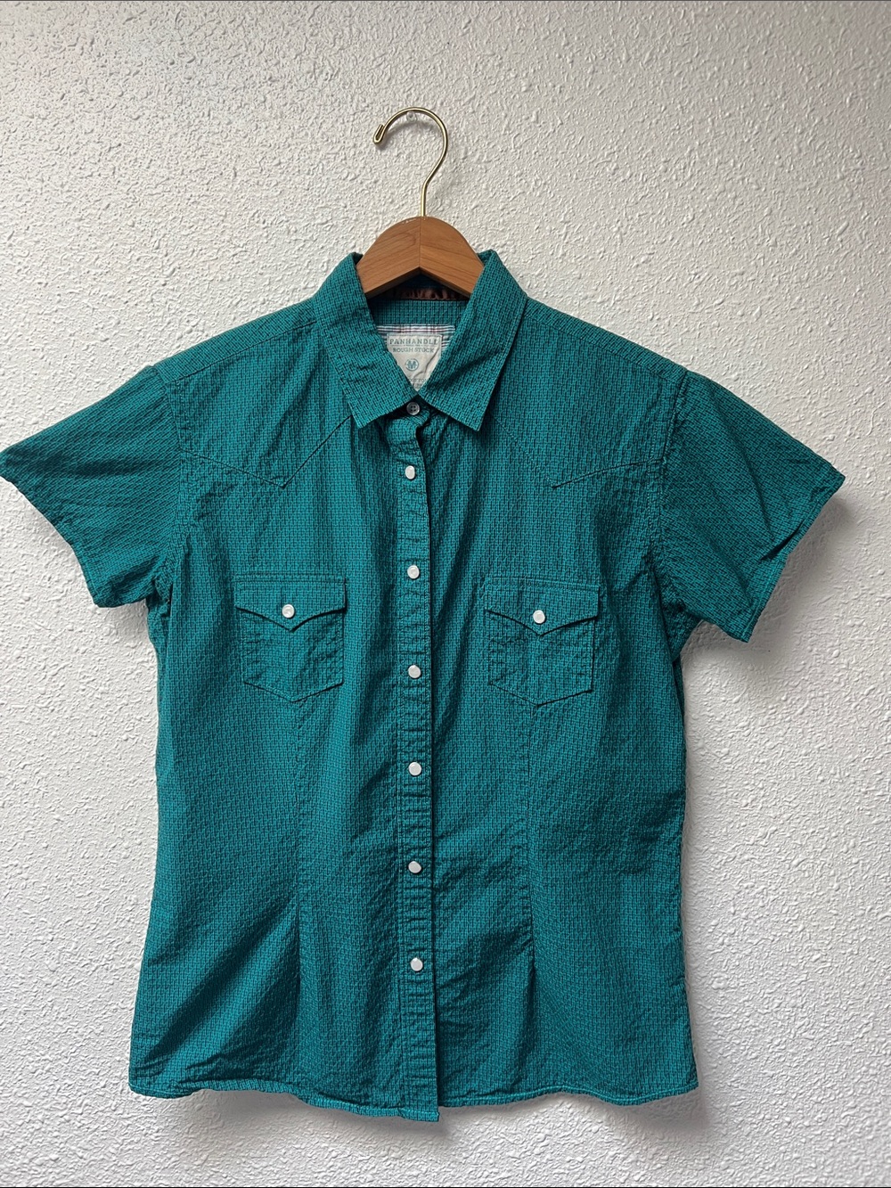 Women’s Teal Short-Sleeve Button-Down Shirt with Chest Pockets